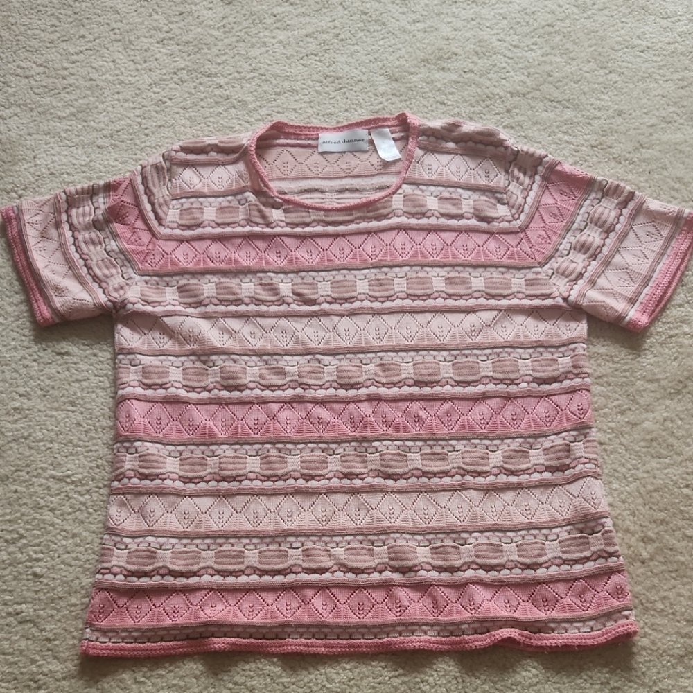 Alfred Dunner Pink and Cream Patterned Blouse
